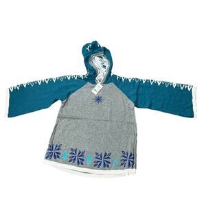 Disney Girls' Frozen Elsa Blue Hooded Pullover Sweater - Size Large Plus - NWT